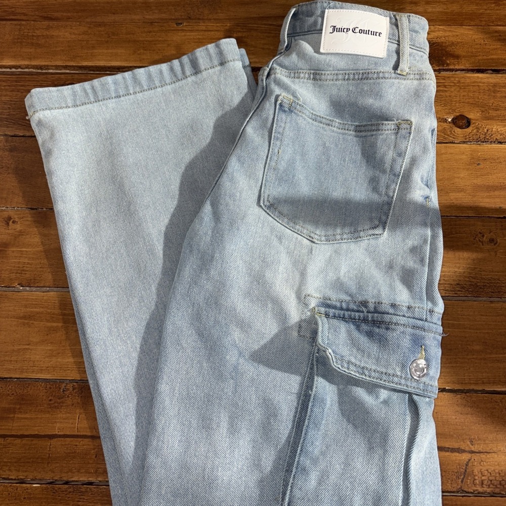 Juicy Couture Cargo Jeans Womens 25 Light Blue High Rise Wide Leg Lunita Denim